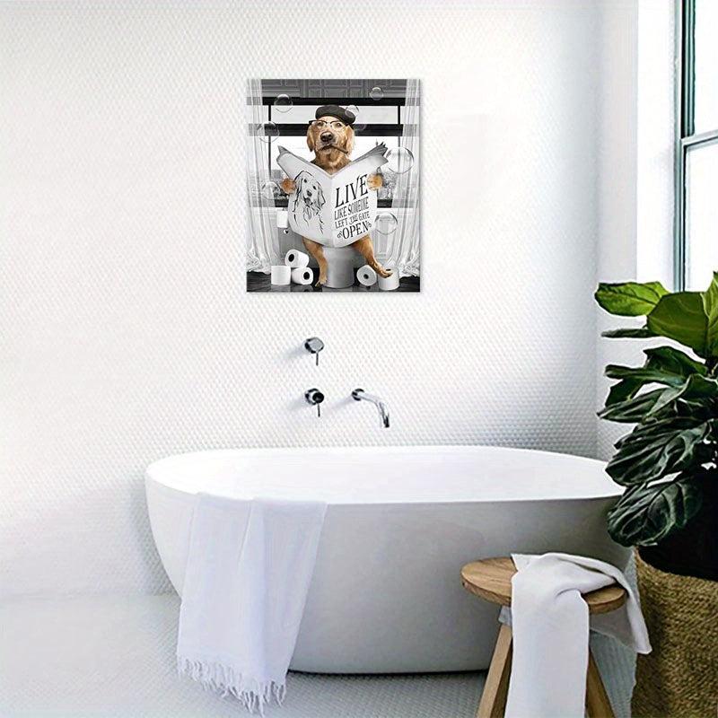 Fun Dog Reading Newspaper Canvas Print for Bathroom Wall Decor