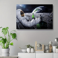 Astronaut Relaxing on Space Moon Drinking Beer Canvas Painting