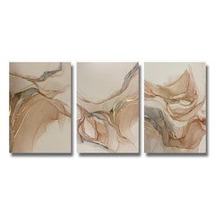 Abstract Brown Beige Golden Poster Fluid Art Texture Painting Canvas