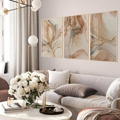 Abstract Brown Beige Golden Poster Fluid Art Texture Painting Canvas