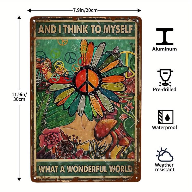 Hippie Peace Sunflower Tin Sign Antique Bar Poster Metal Wall Plate Vintage Sign