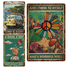 Hippie Peace Sunflower Tin Sign Antique Bar Poster Metal Wall Plate Vintage Sign