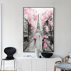 Canvas Poster Grey Pink Eiffel Tower Paris Decor