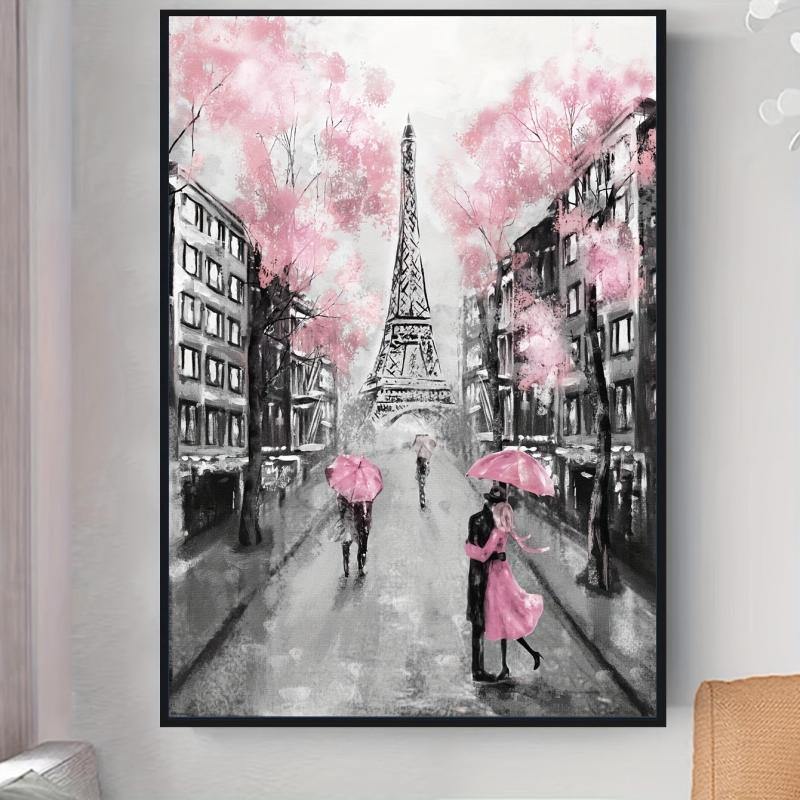 Canvas Poster Grey Pink Eiffel Tower Paris Decor