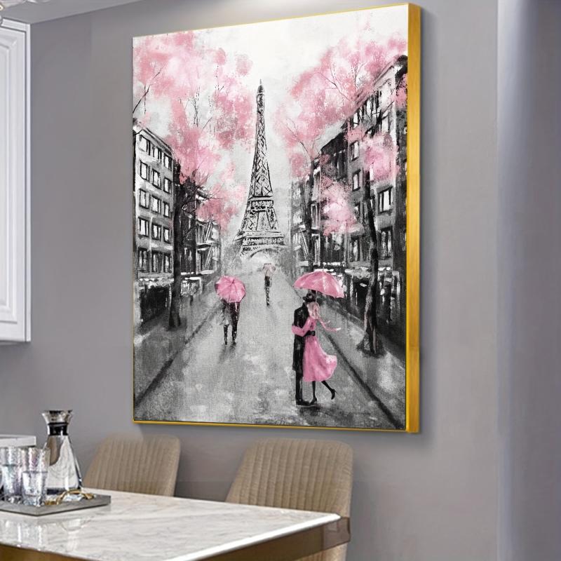 Canvas Poster Grey Pink Eiffel Tower Paris Decor