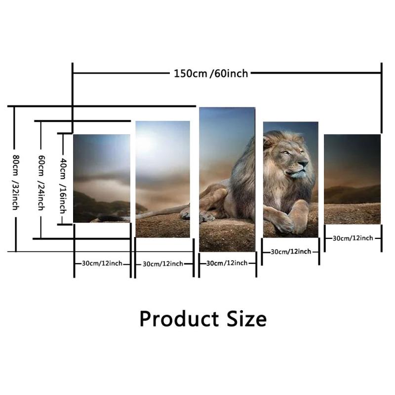 5pcs Lion Canvas Wall Art Home Decor No Frame