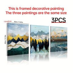 3pcs Framed Natural Landscape Ink Art Wall Art Prints