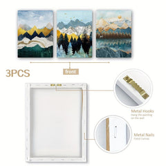 3pcs Framed Natural Landscape Ink Art Wall Art Prints
