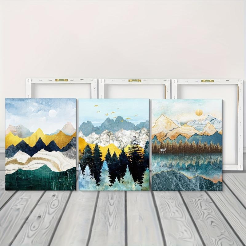 3pcs Framed Natural Landscape Ink Art Wall Art Prints