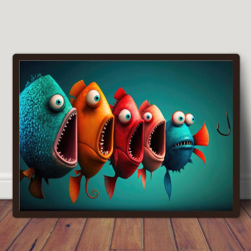 Cartoon Fish Painting On Canvas Wall Art Funny Animal Poster Artwork