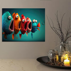Cartoon Fish Painting On Canvas Wall Art Funny Animal Poster Artwork
