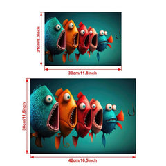 Cartoon Fish Painting On Canvas Wall Art Funny Animal Poster Artwork