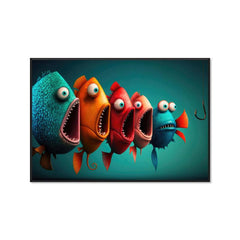 Cartoon Fish Painting On Canvas Wall Art Funny Animal Poster Artwork