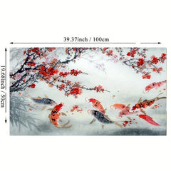 Red Apricot Blossom Carp Playing In Water Painting On Canvas Wall Art