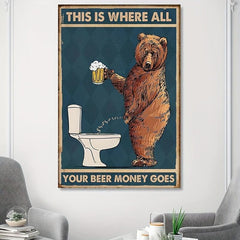 Bear Wall Art Canvas Print Funny Animal Vintage Poster Painting