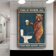 Bear Wall Art Canvas Print Funny Animal Vintage Poster Painting