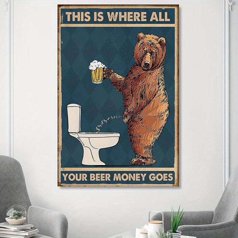 Bear Wall Art Canvas Print Funny Animal Vintage Poster Painting