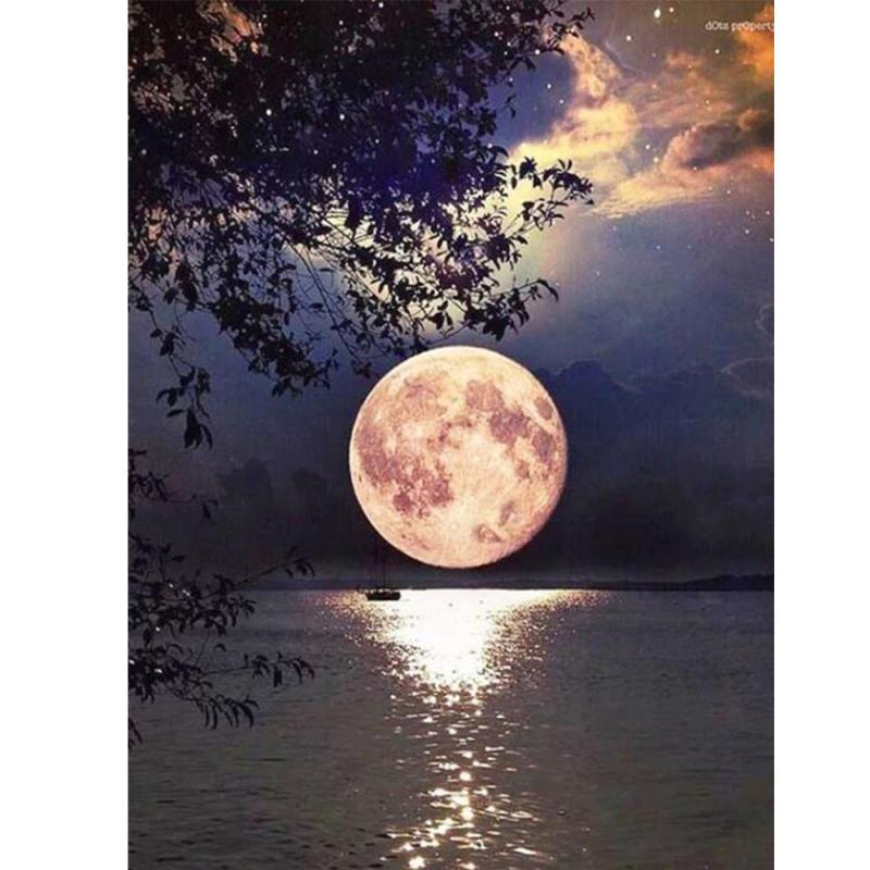 DIY Diamond Painting Lakeside Moon Landscape Art Home Decor