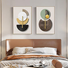 3pcs Golden Green Abstract Geometric Art Print Set