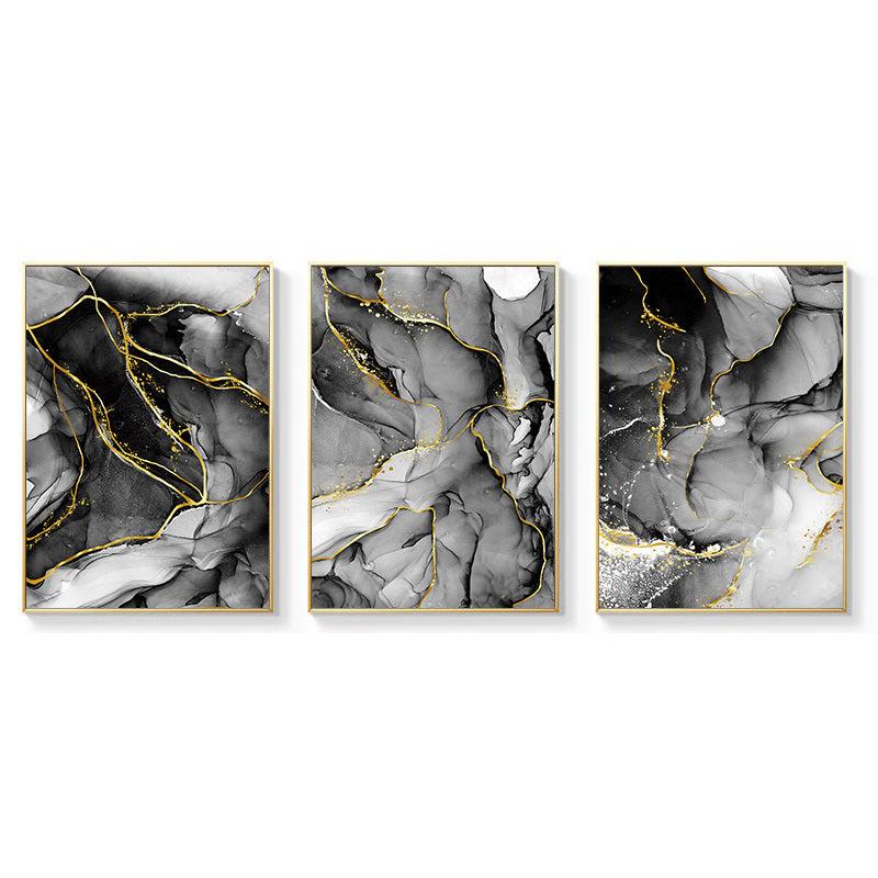 3pcs Golden Green Abstract Geometric Art Print Set
