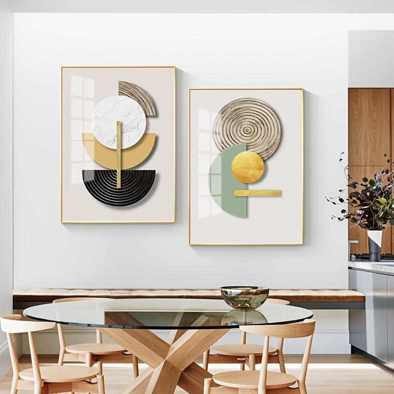 3pcs Golden Green Abstract Geometric Art Print Set