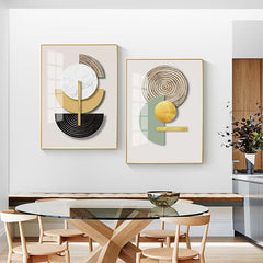 3pcs Golden Green Abstract Geometric Art Print Set