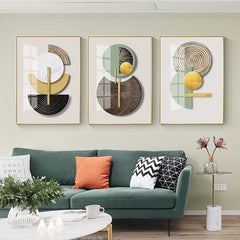 3pcs Golden Green Abstract Geometric Art Print Set