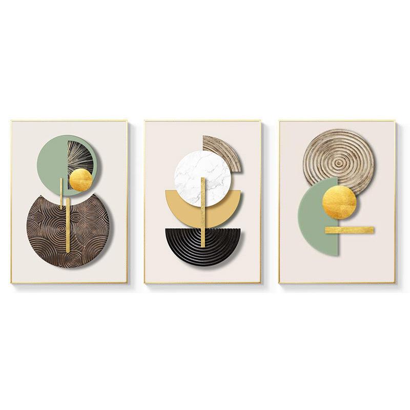3pcs Golden Green Abstract Geometric Art Print Set