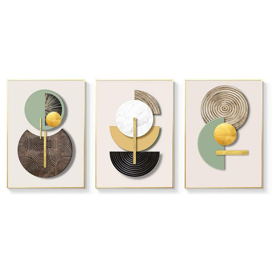 3pcs Golden Green Abstract Geometric Art Print Set