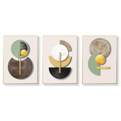 3pcs Golden Green Abstract Geometric Art Print Set