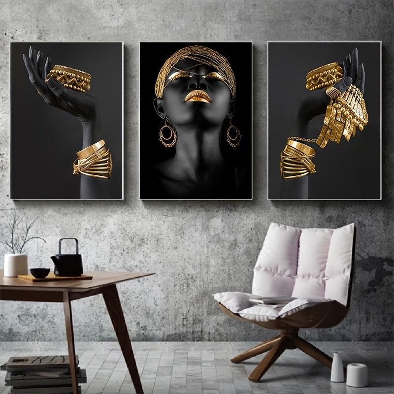 African Woman Wall Painting Art Print Big Woman Holding Jewelry Canvas Picture
