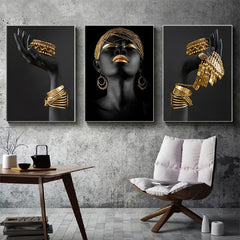 African Woman Wall Painting Art Print Big Woman Holding Jewelry Canvas Picture