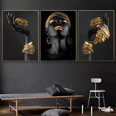 African Woman Wall Painting Art Print Big Woman Holding Jewelry Canvas Picture