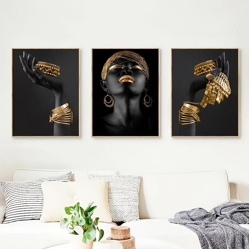 African Woman Wall Painting Art Print Big Woman Holding Jewelry Canvas Picture