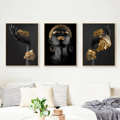 African Woman Wall Painting Art Print Big Woman Holding Jewelry Canvas Picture