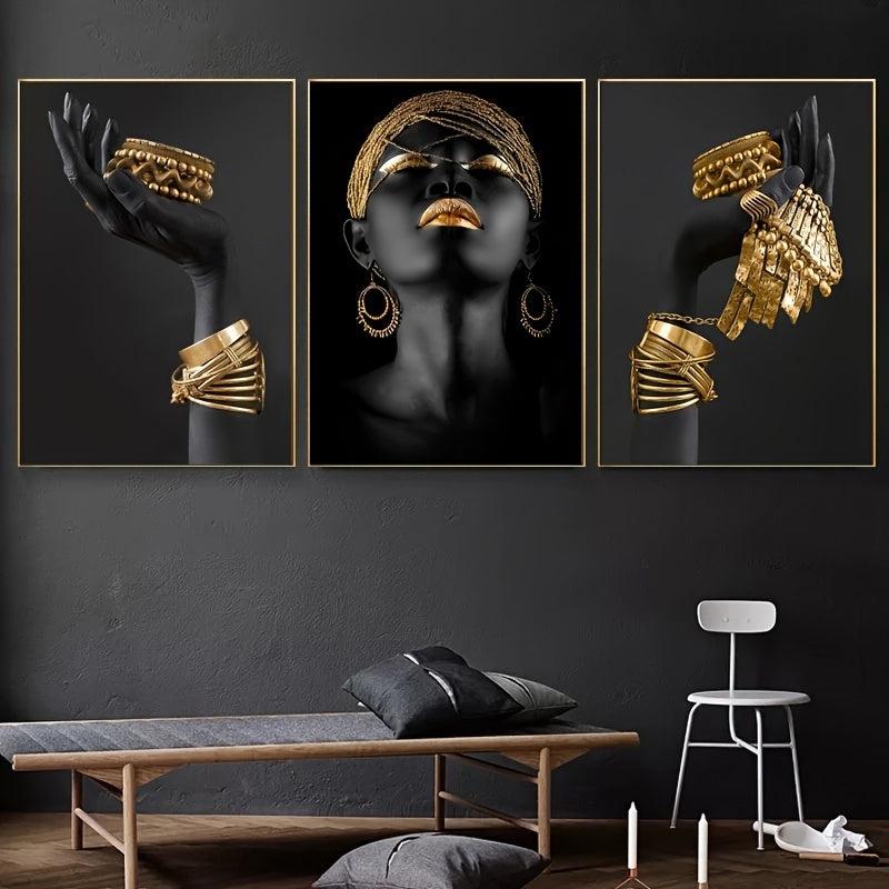 African Woman Wall Painting Art Print Big Woman Holding Jewelry Canvas Picture