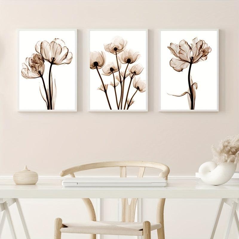 3pcs Abstract Tulip Flower Canvas Painting for Living Room Decor