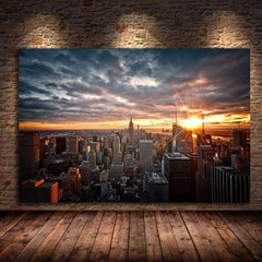 York City Sunset View Wall Poster Canvas
