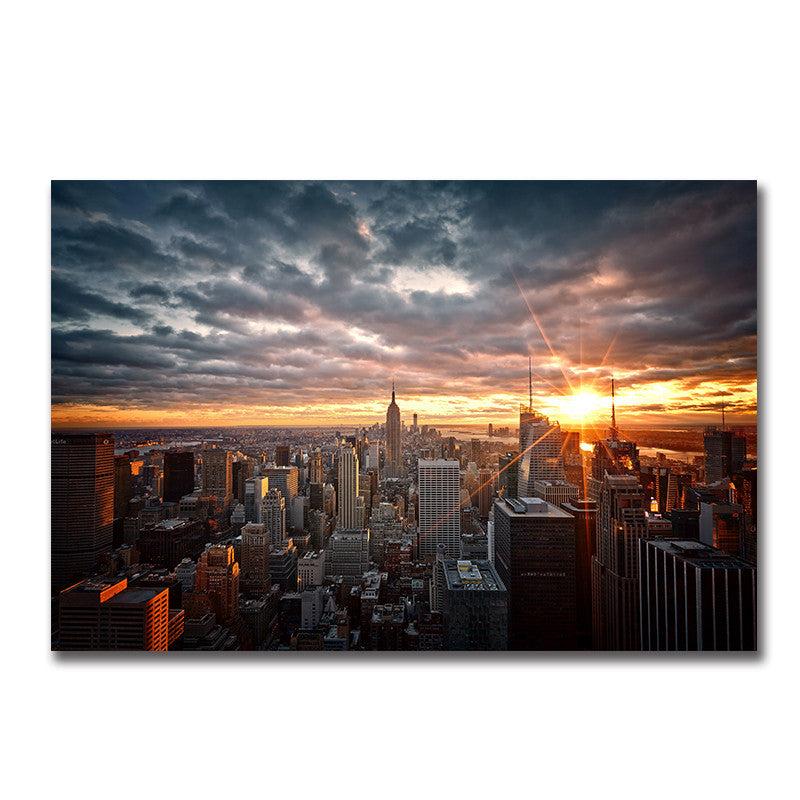 York City Sunset View Wall Poster Canvas