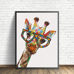 Colourful Graffiti Giraffe Wearing Spectacled Painting Canvas Wall Art