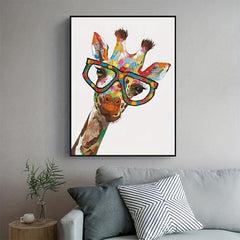 Colourful Graffiti Giraffe Wearing Spectacled Painting Canvas Wall Art