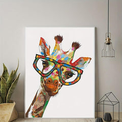 Colourful Graffiti Giraffe Wearing Spectacled Painting Canvas Wall Art