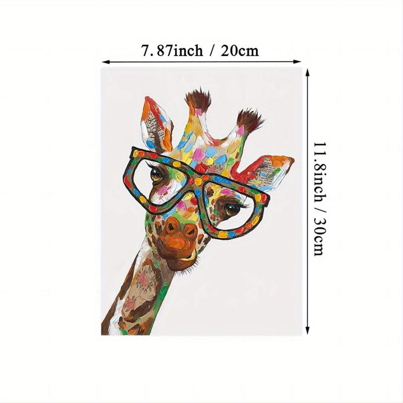 Colourful Graffiti Giraffe Wearing Spectacled Painting Canvas Wall Art