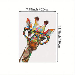 Colourful Graffiti Giraffe Wearing Spectacled Painting Canvas Wall Art