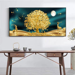 Canvas Poster Abstract Money Tree And Moon Decorative Painting
