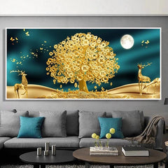 Canvas Poster Abstract Money Tree And Moon Decorative Painting
