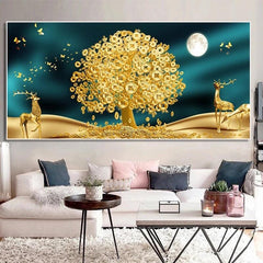 Canvas Poster Abstract Money Tree And Moon Decorative Painting