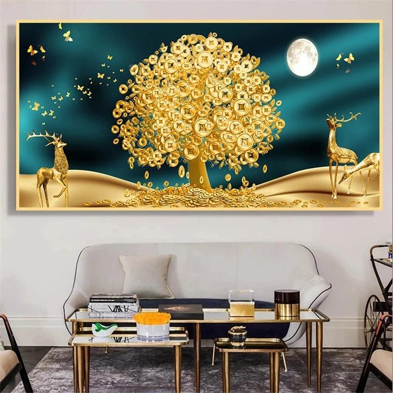 Canvas Poster Abstract Money Tree And Moon Decorative Painting