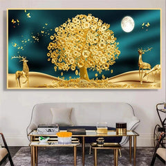 Canvas Poster Abstract Money Tree And Moon Decorative Painting