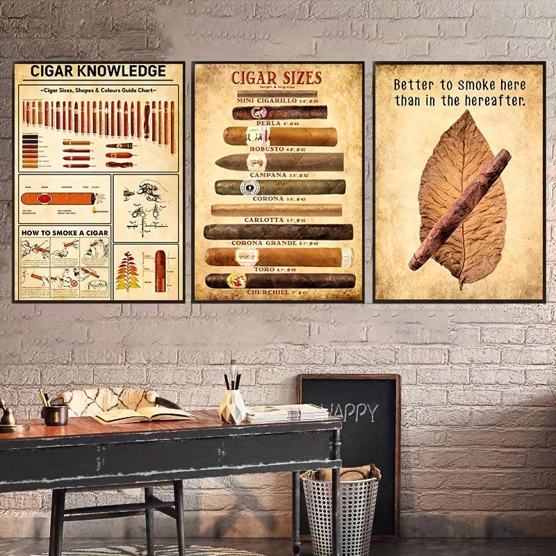 Set Of 3 Retro Art Canvas Painting Cigar Painting On Canvas Wall Art